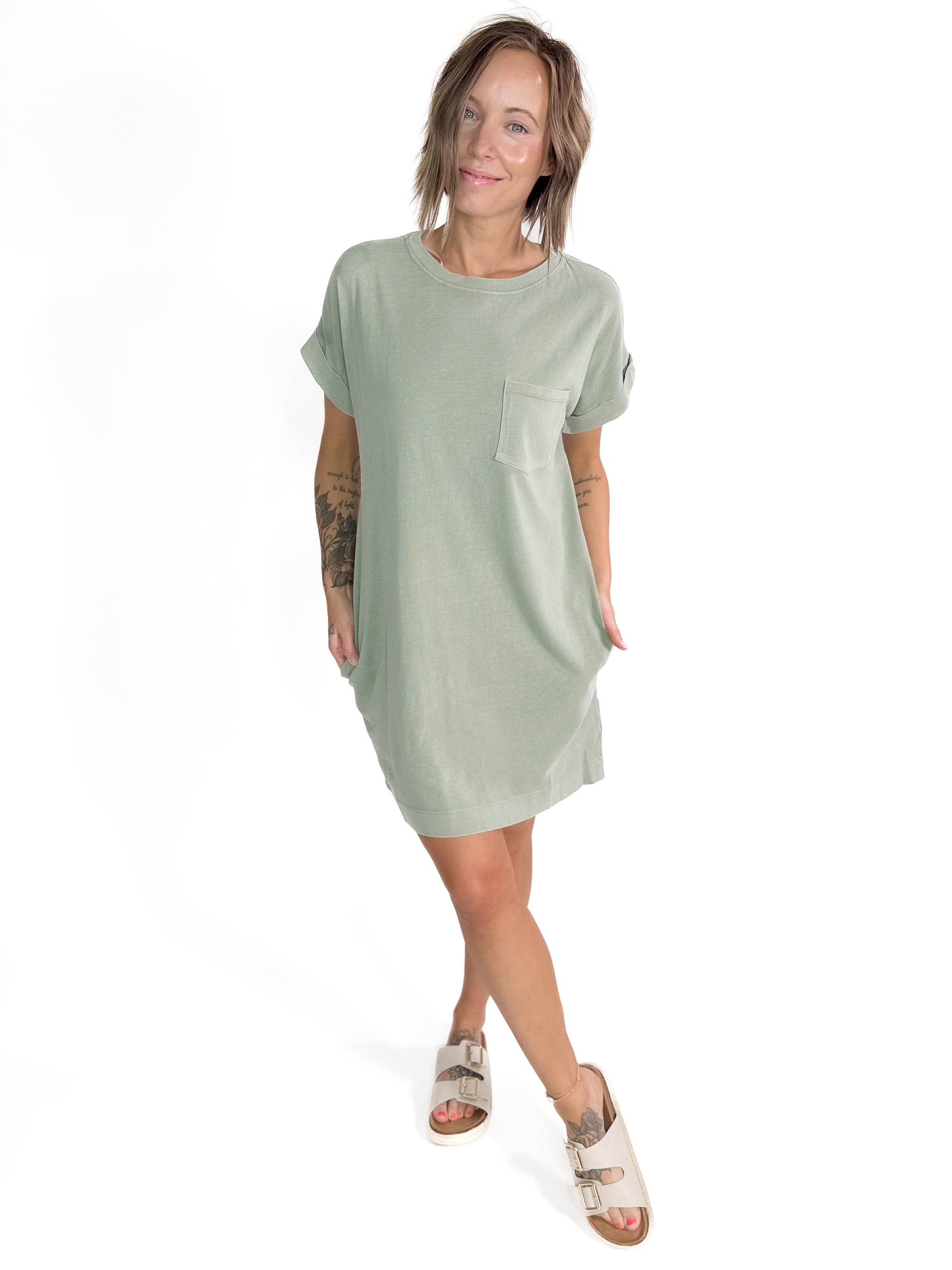 Freedom Cotton T-Shirt Dress- SAGE GREEN