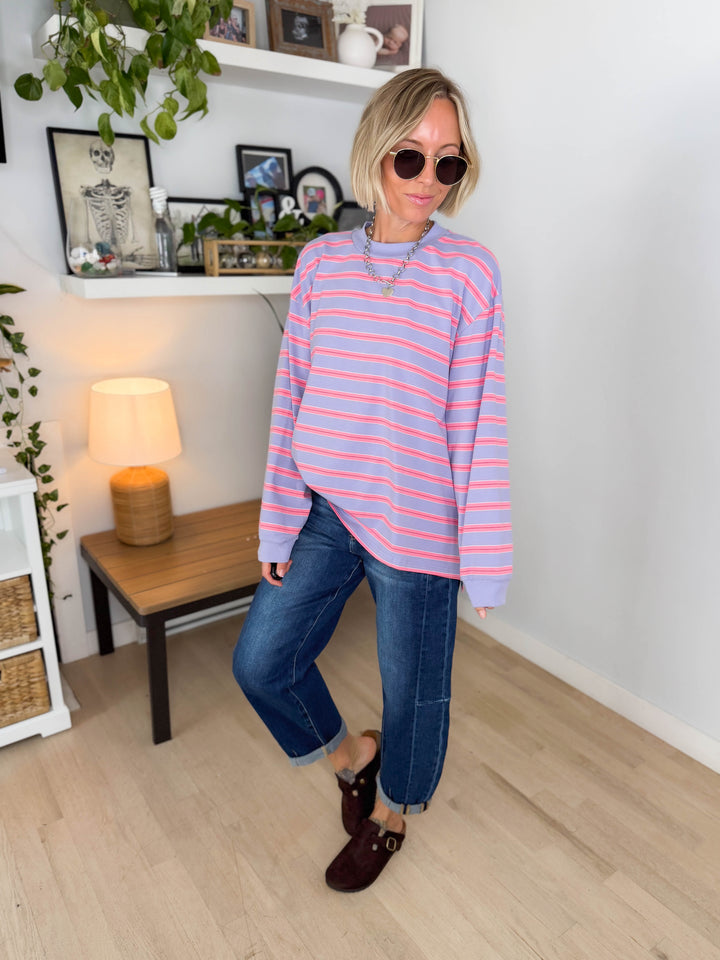 Cady Soft Stripe Oversized Pullover- LAVENDER