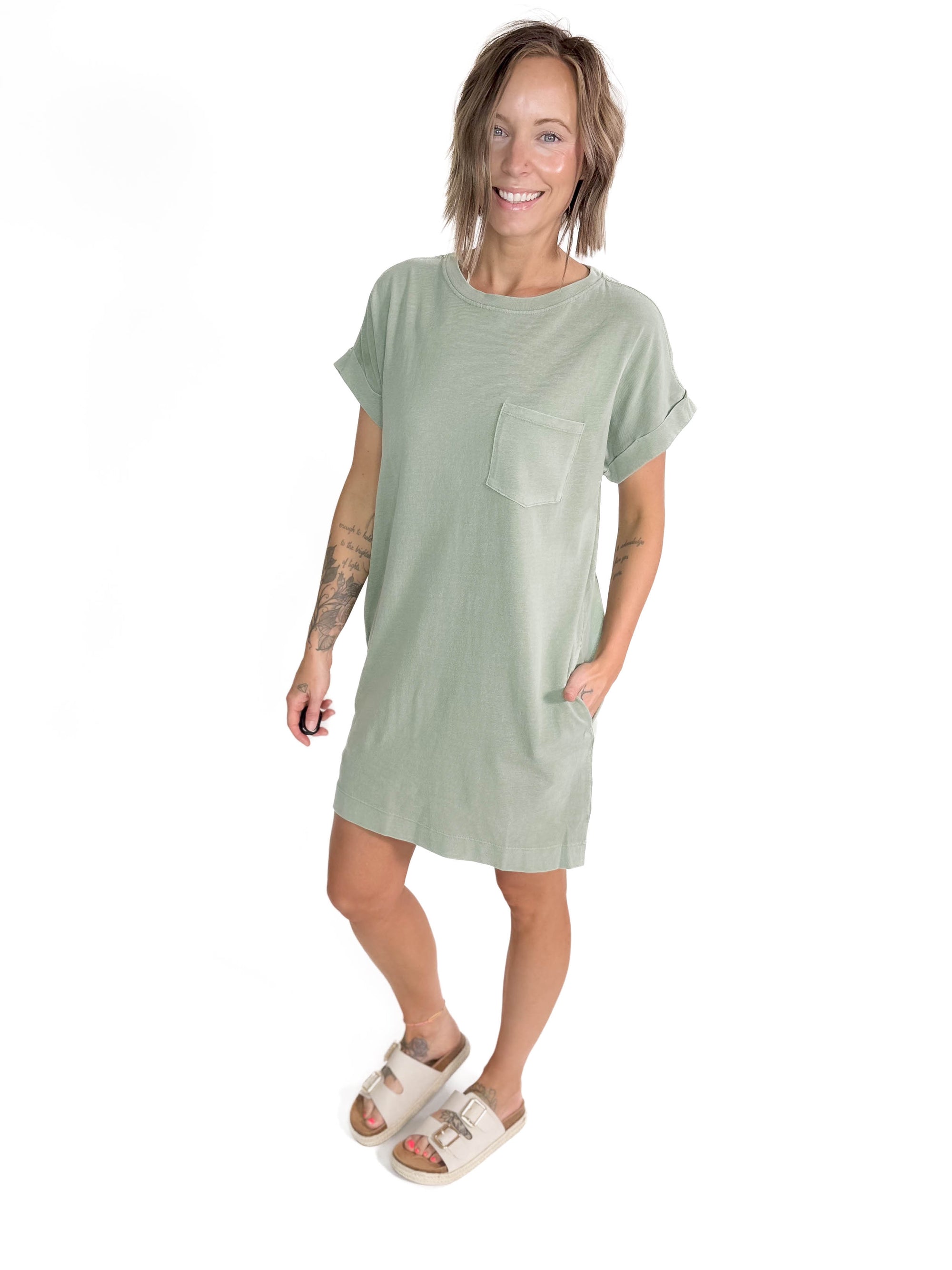 Freedom Cotton T-Shirt Dress- SAGE GREEN