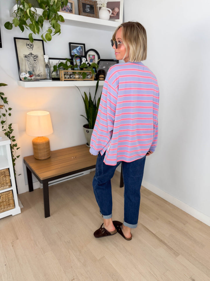 Cady Soft Stripe Oversized Pullover- LAVENDER