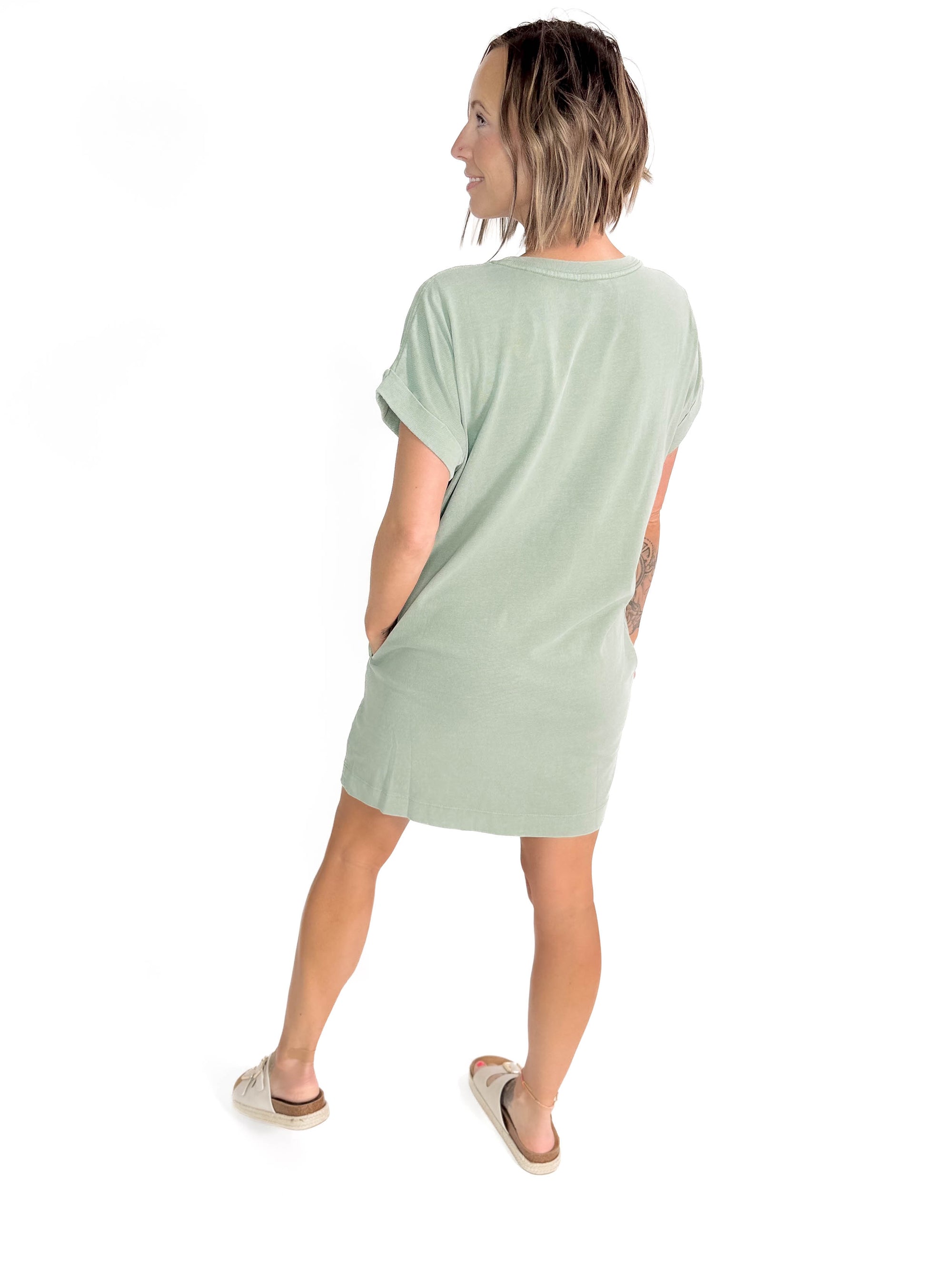 Freedom Cotton T-Shirt Dress- SAGE GREEN