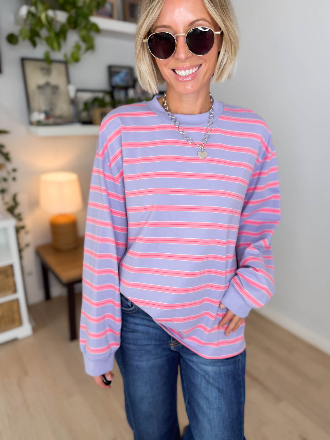 Cady Soft Stripe Oversized Pullover- LAVENDER