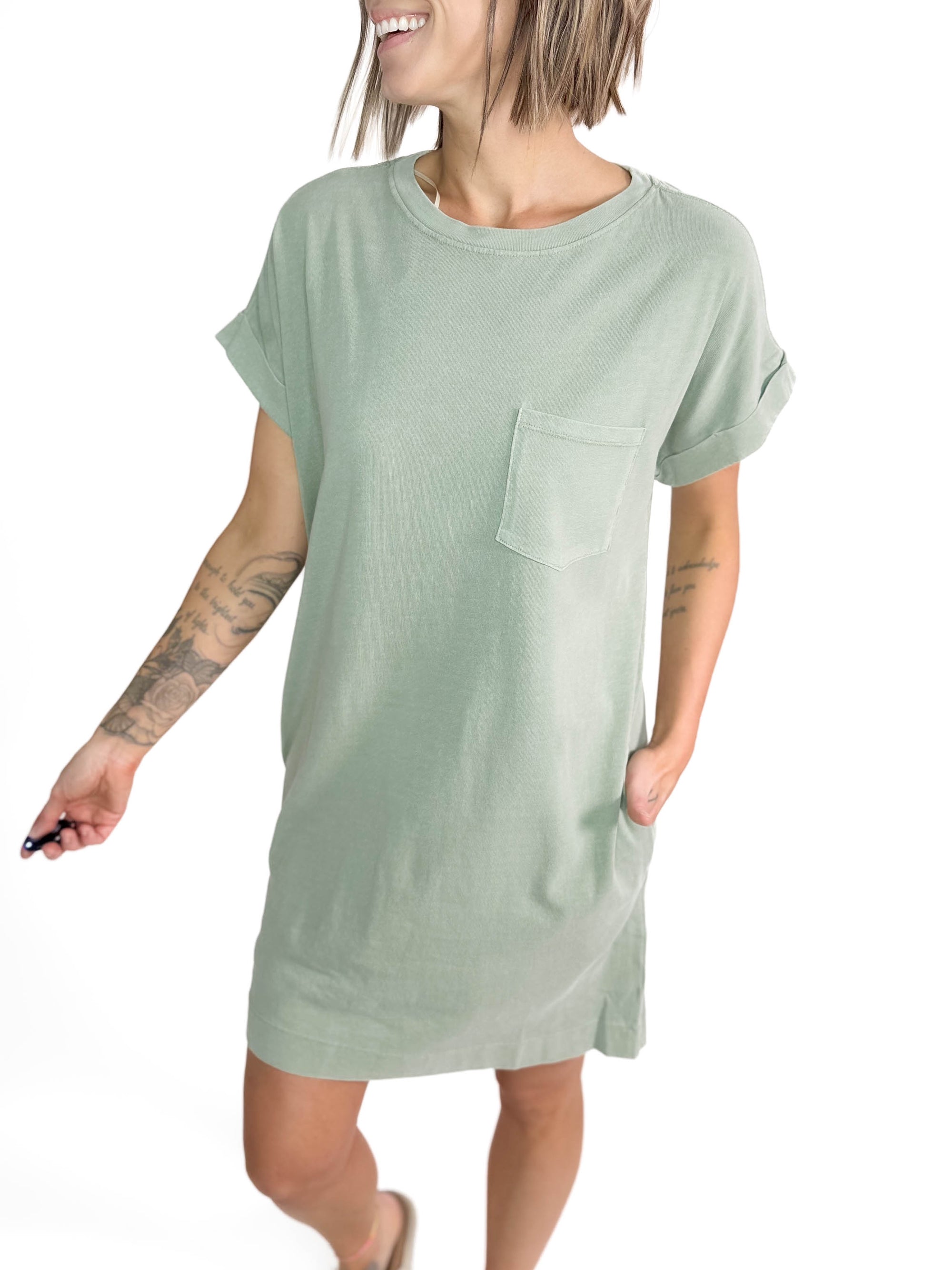 Freedom Cotton T-Shirt Dress- SAGE GREEN