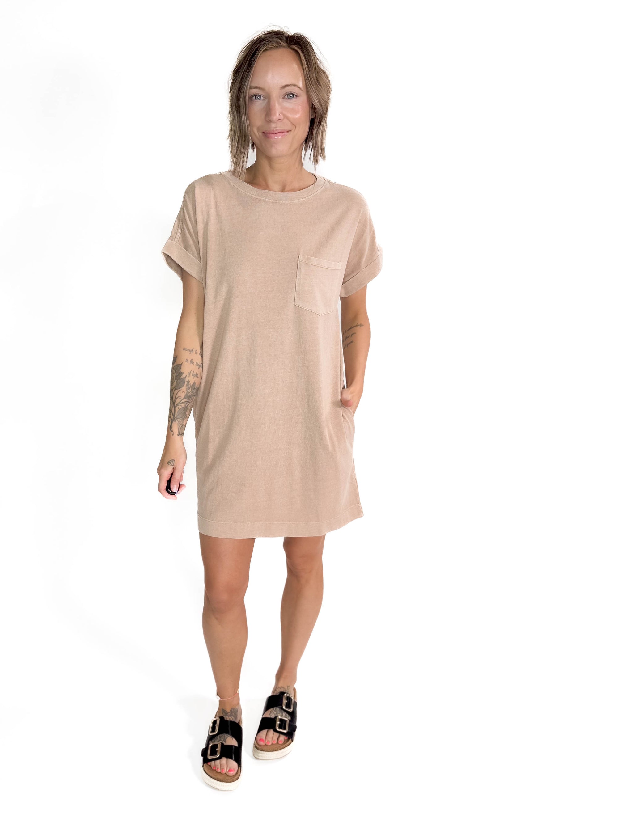 Freedom Cotton T-Shirt Dress- DARK TAUPE