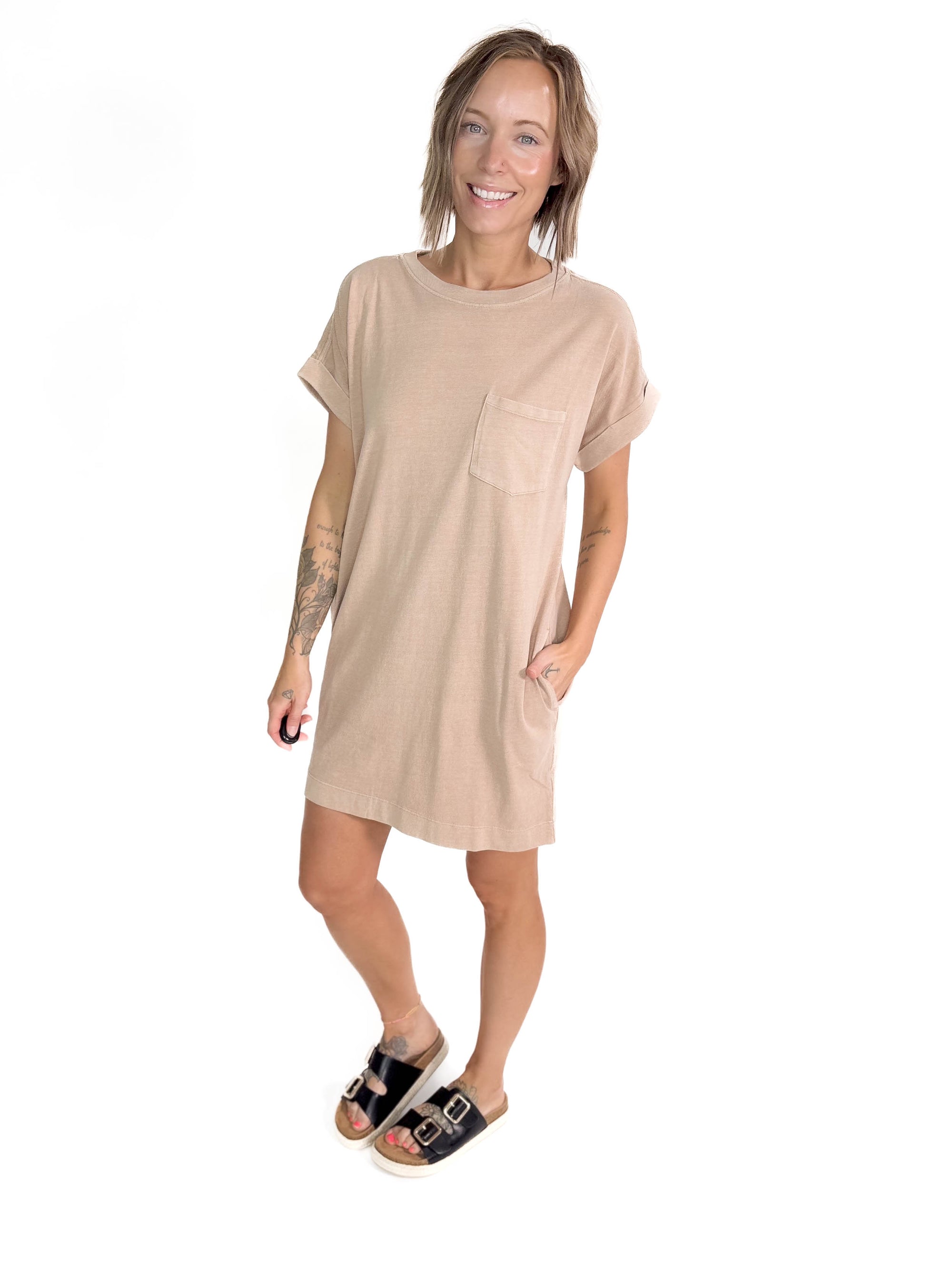 Freedom Cotton T-Shirt Dress- DARK TAUPE