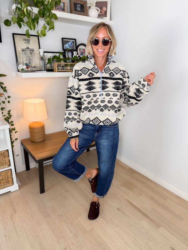 ONLY Janne Aztec Sherpa 1/2 Zip- BIRCH