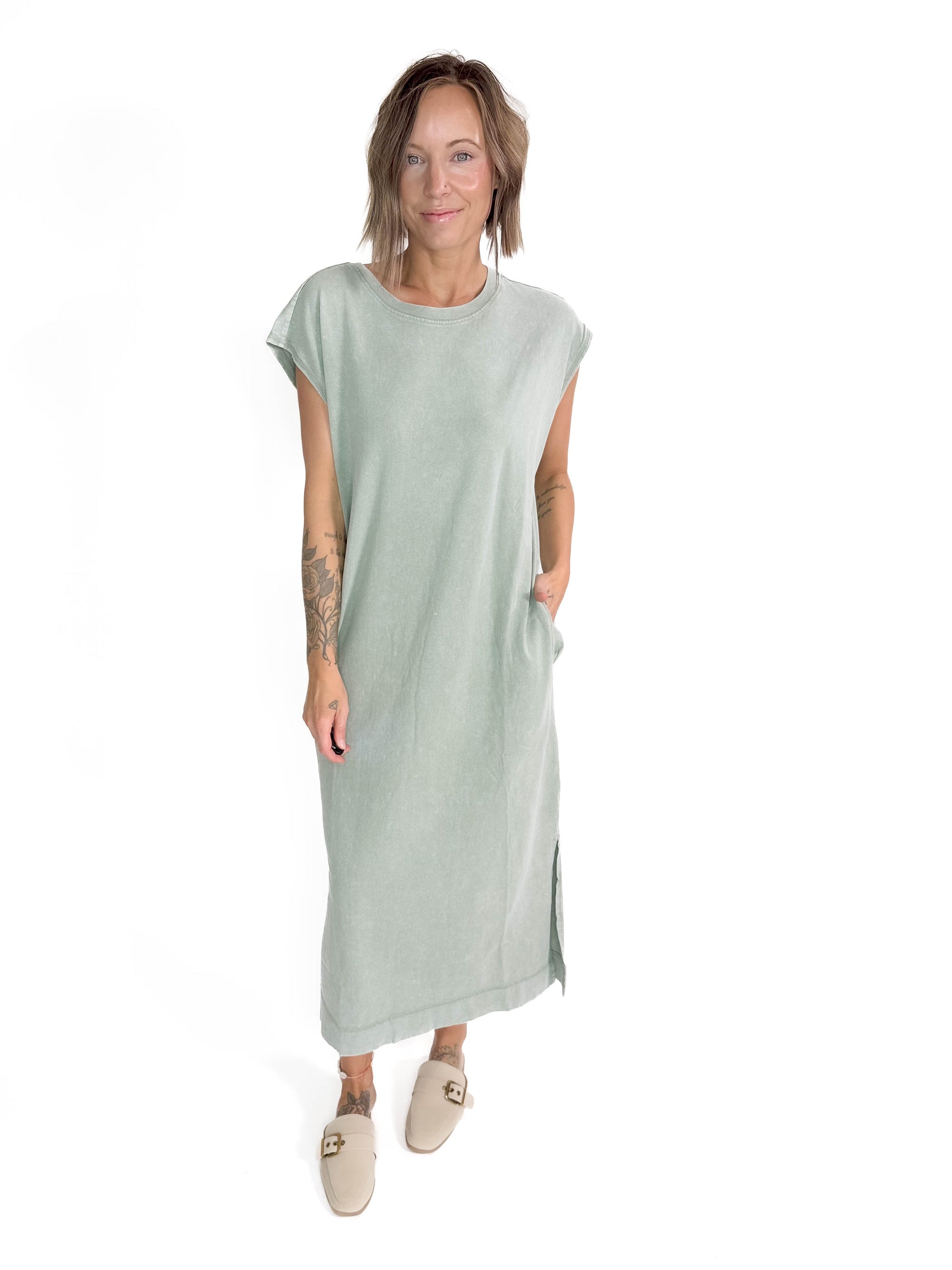 Florida Cotton Midi Dress- SAGE GREEN