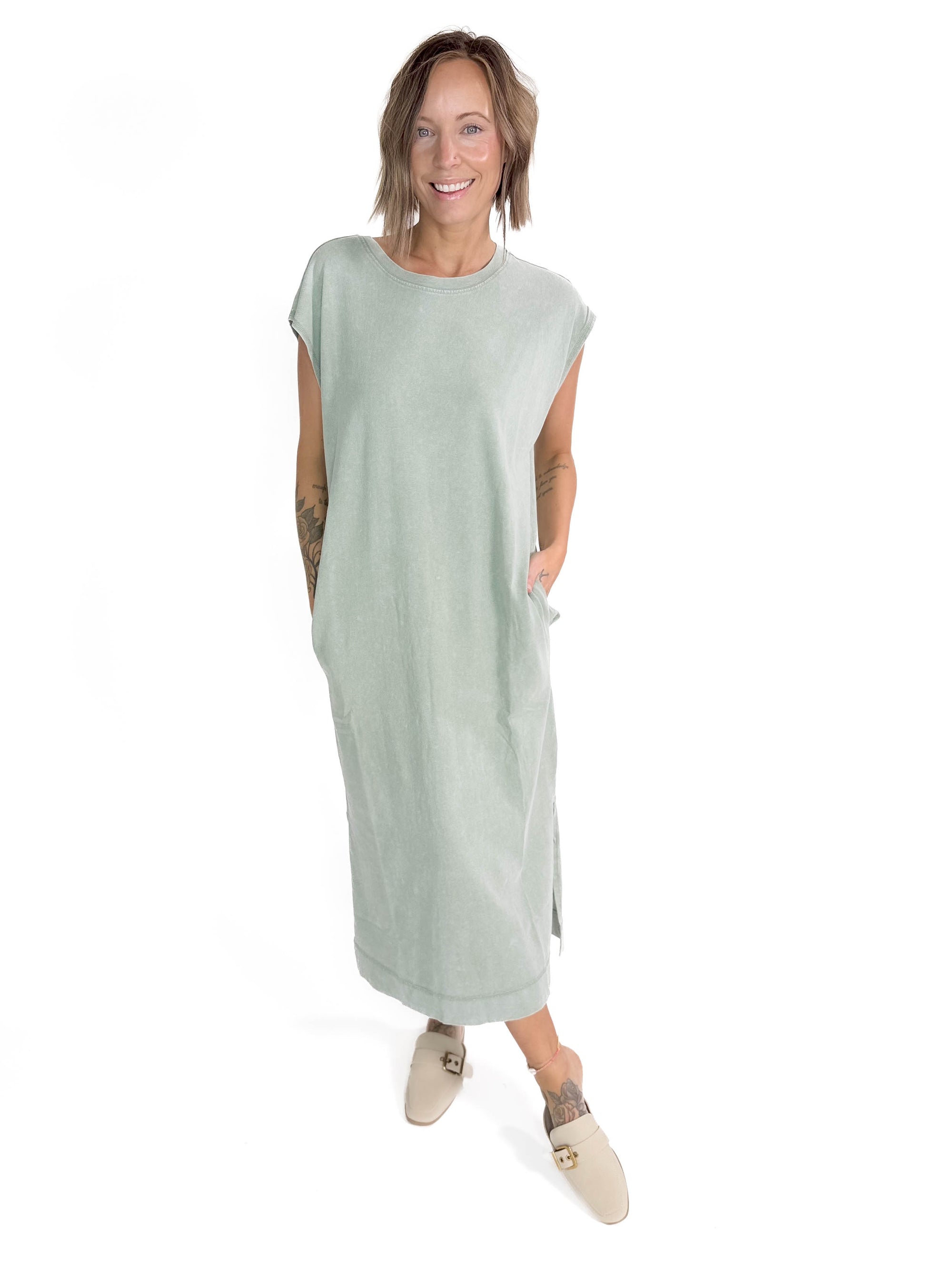 Florida Cotton Midi Dress- SAGE GREEN