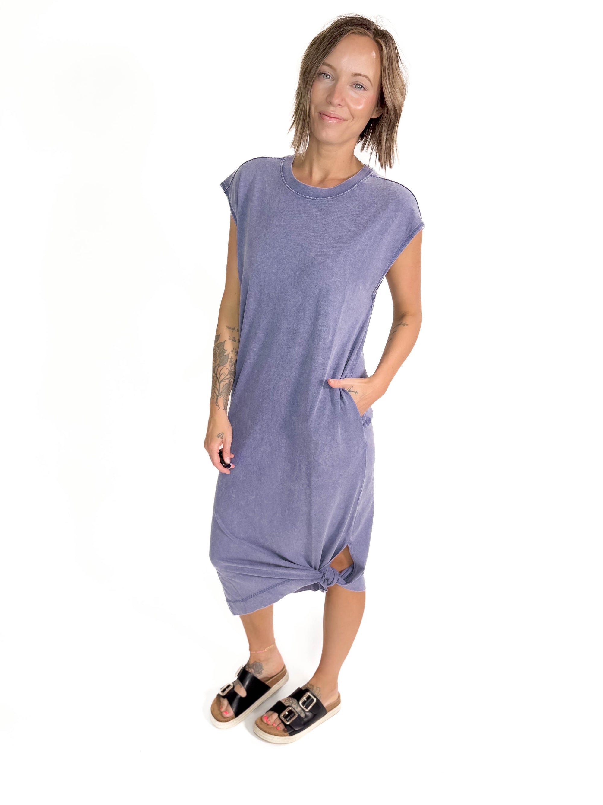 Florida Cotton Midi Dress- DUSTY INDIGO