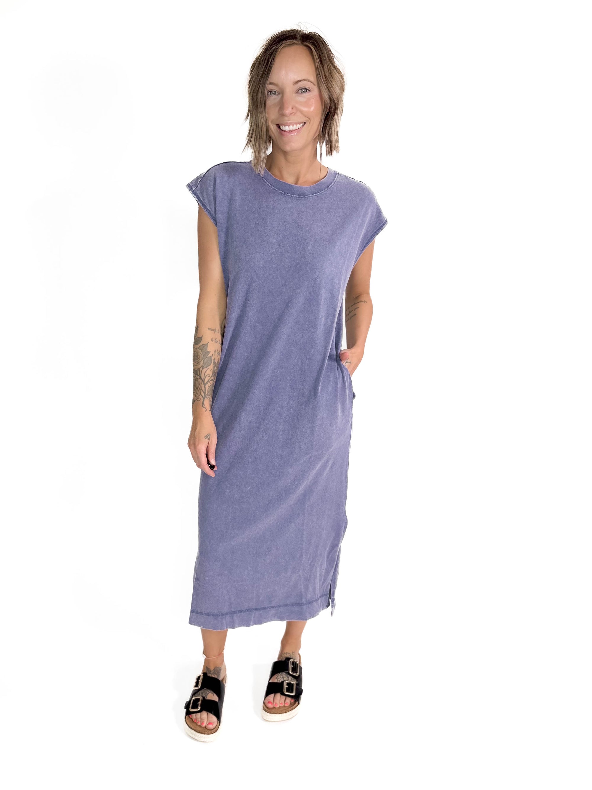 Florida Cotton Midi Dress- DUSTY INDIGO