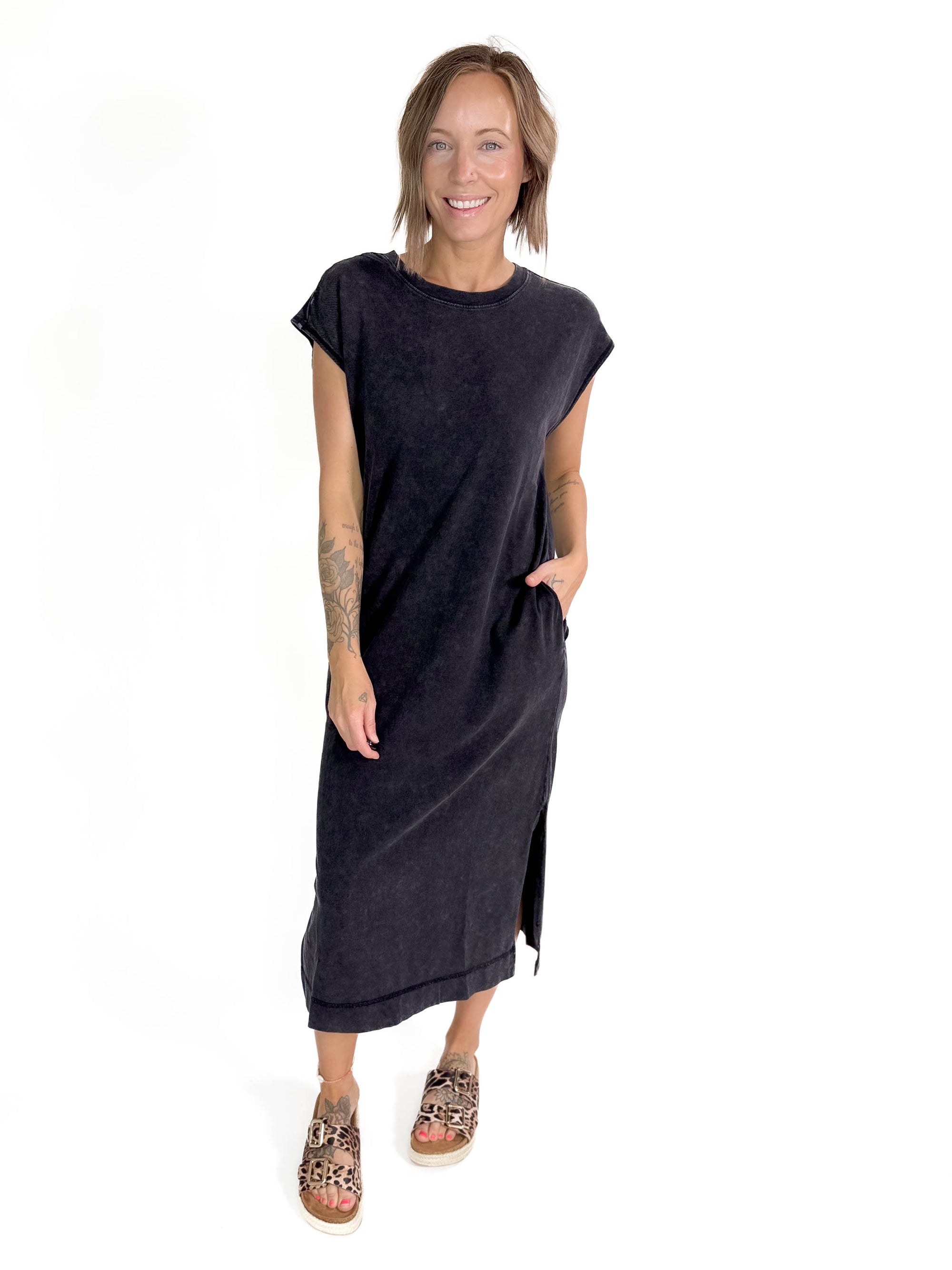 Florida Cotton Midi Dress- BLACK