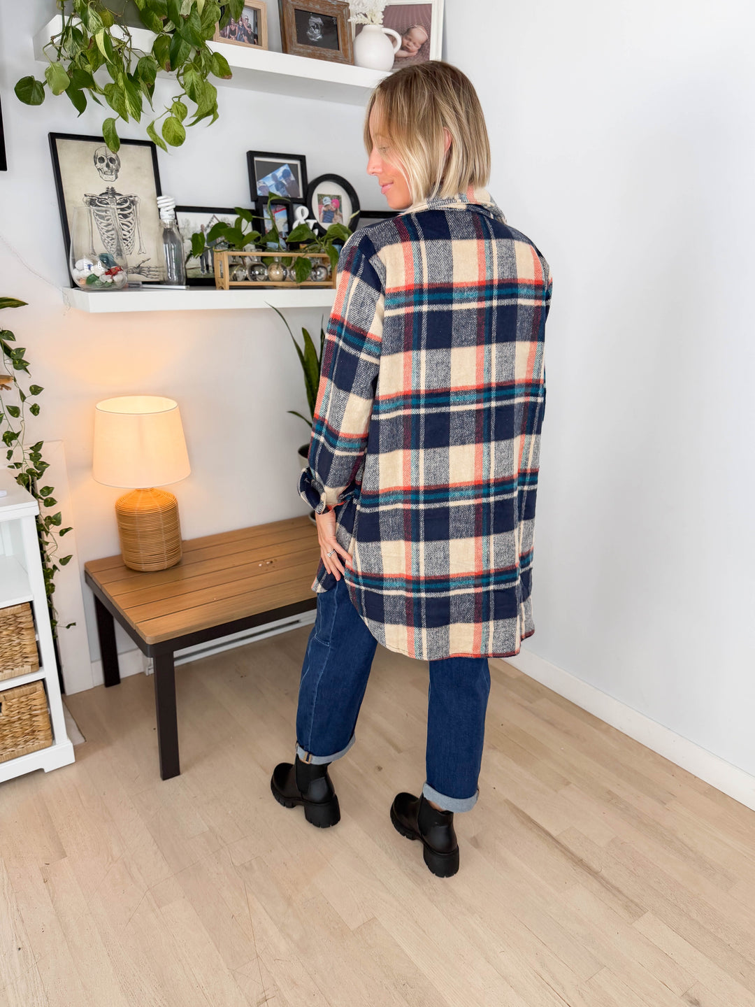 Renfrew Plaid Shacket- NAVY/TAUPE