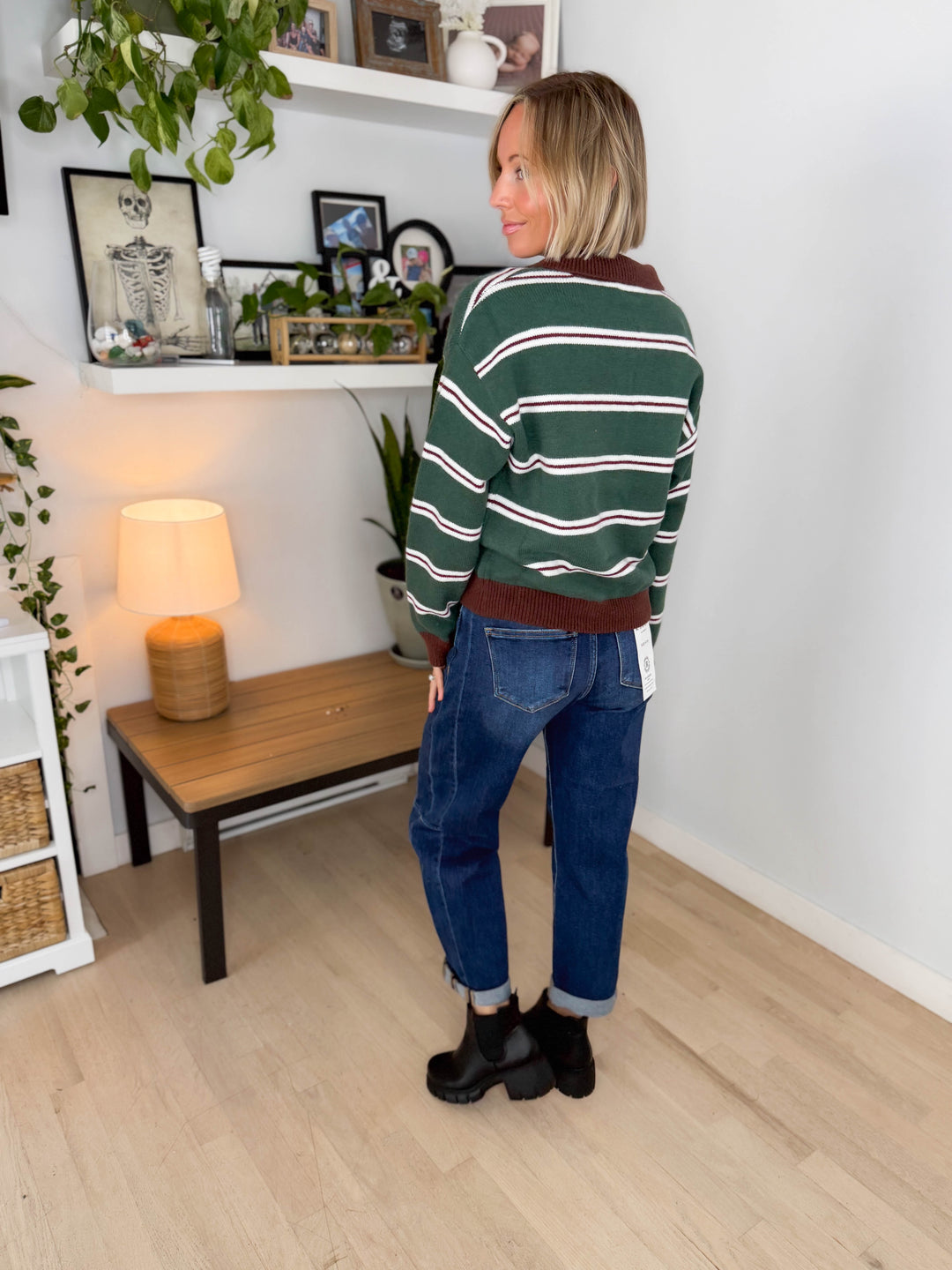 Hawthorn Polo 1/4 Zip Sweater- BROWN/GREEN