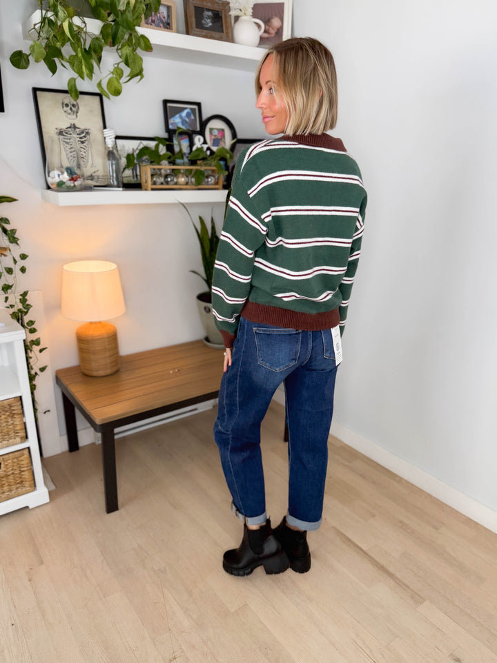 Hawthorn Polo 1/4 Zip Sweater- BROWN/GREEN