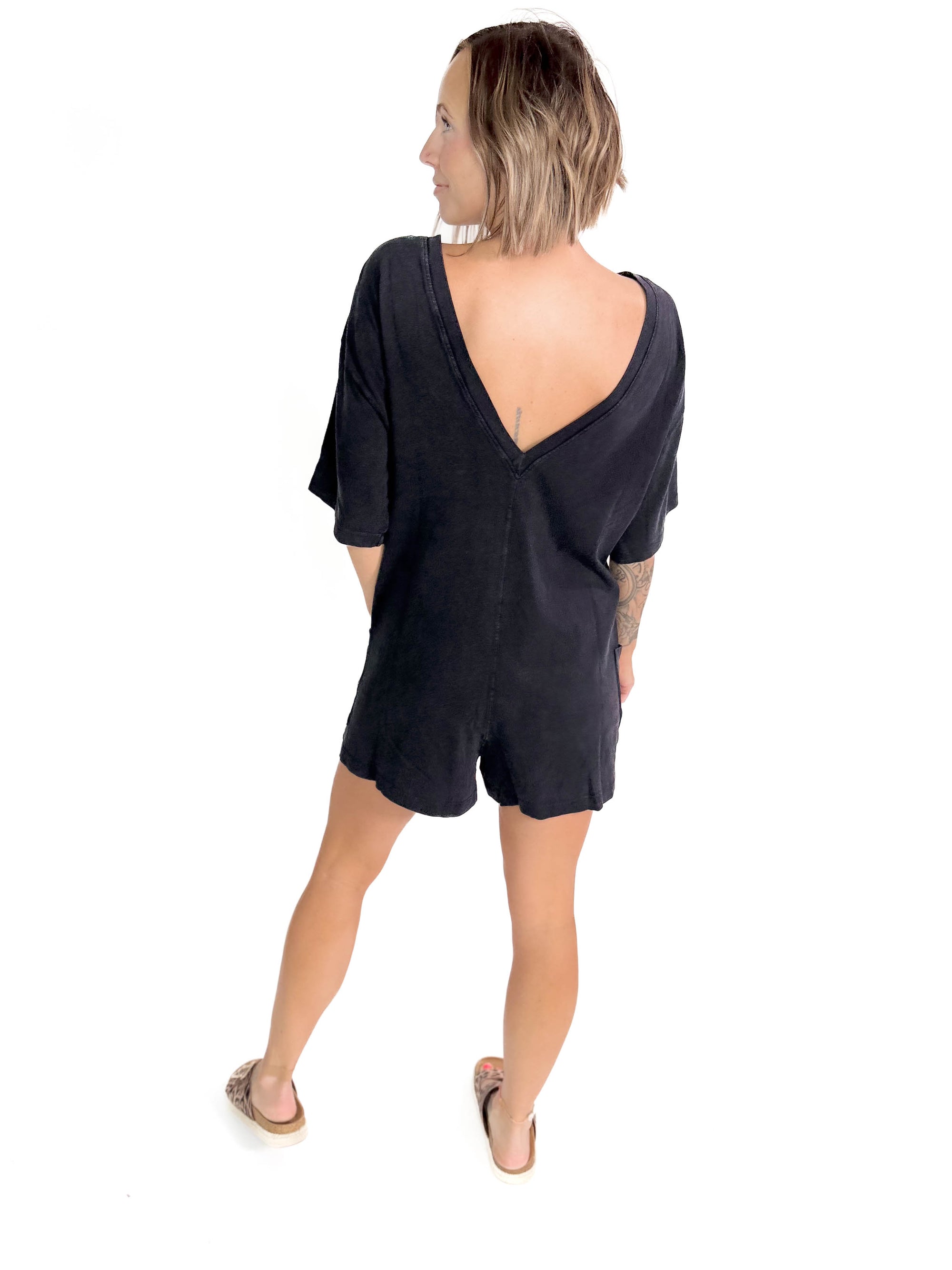 Arizona Cotton Reversible Pocket Romper- BLACK