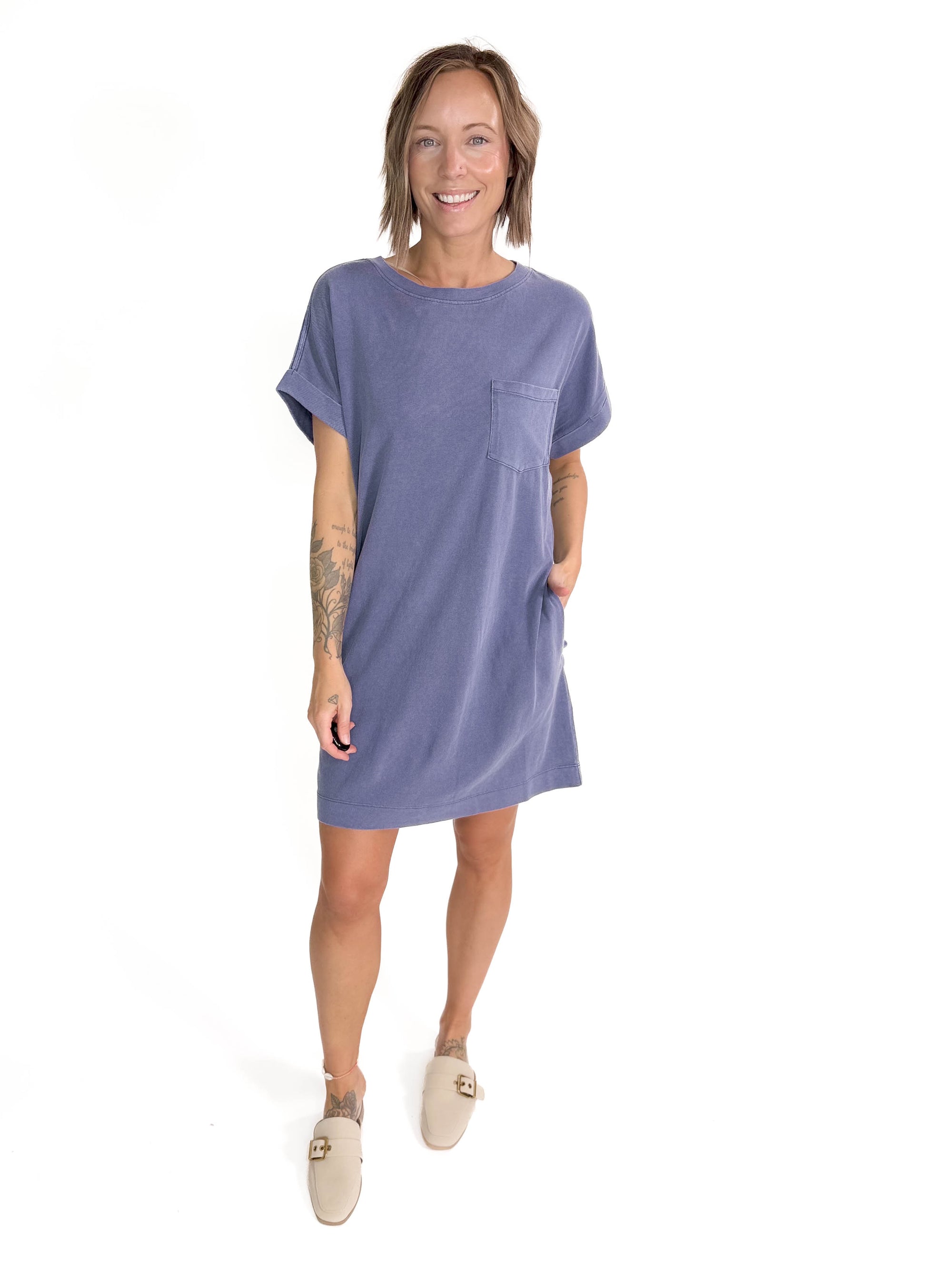 Freedom Cotton T-Shirt Dress- DUSTY INDIGO