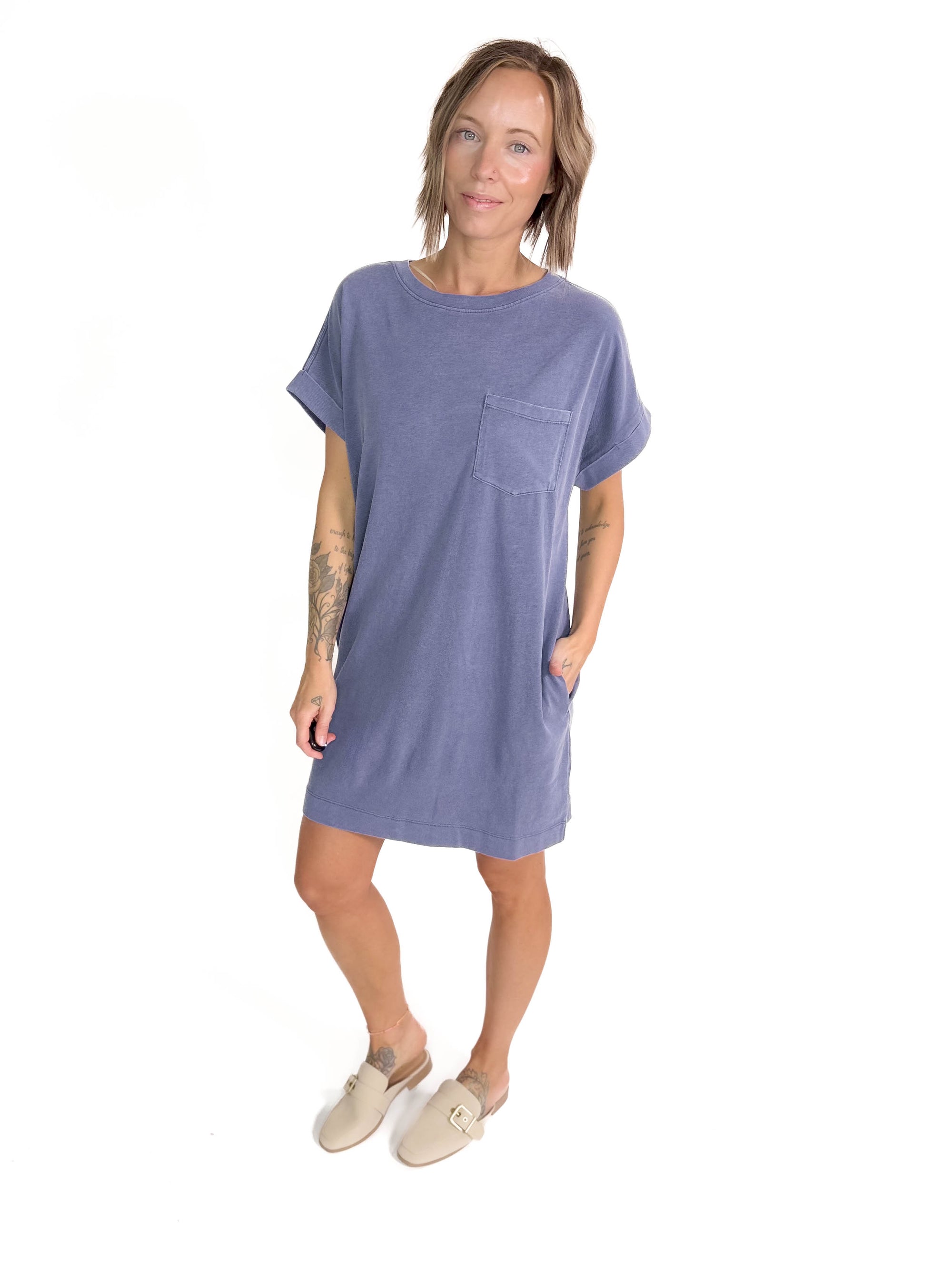 Freedom Cotton T-Shirt Dress- DUSTY INDIGO