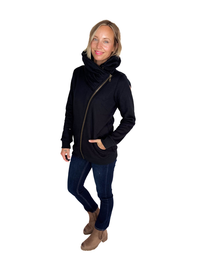 MICHELLE MAE Quinn Premium Cowl Neck Full Zip- BLACK