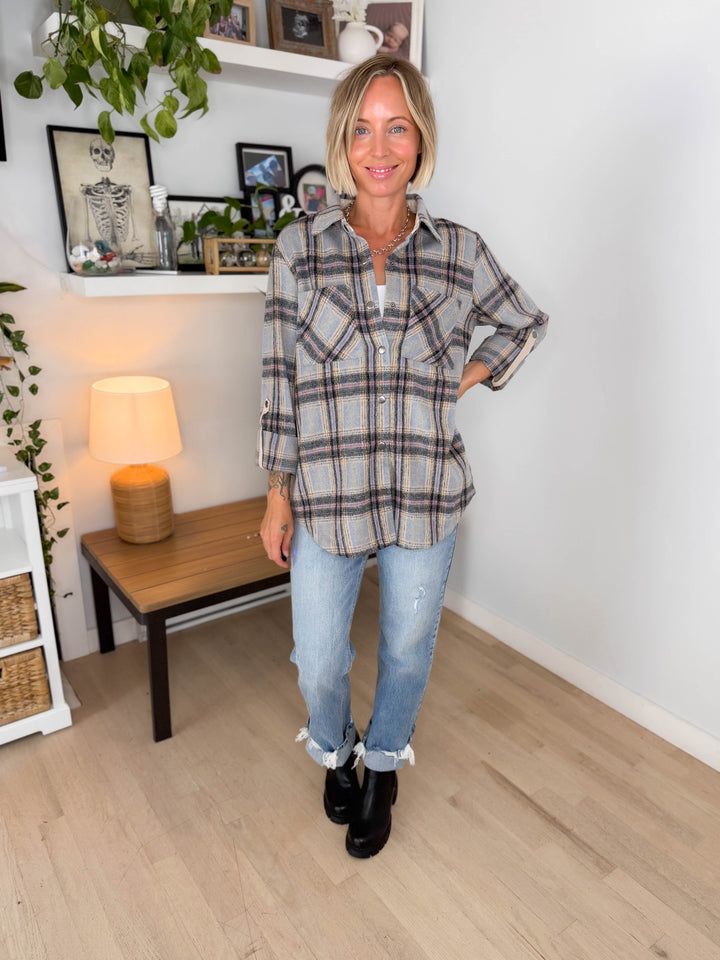 Chai Plaid Shacket- LIGHT BLUE MIX