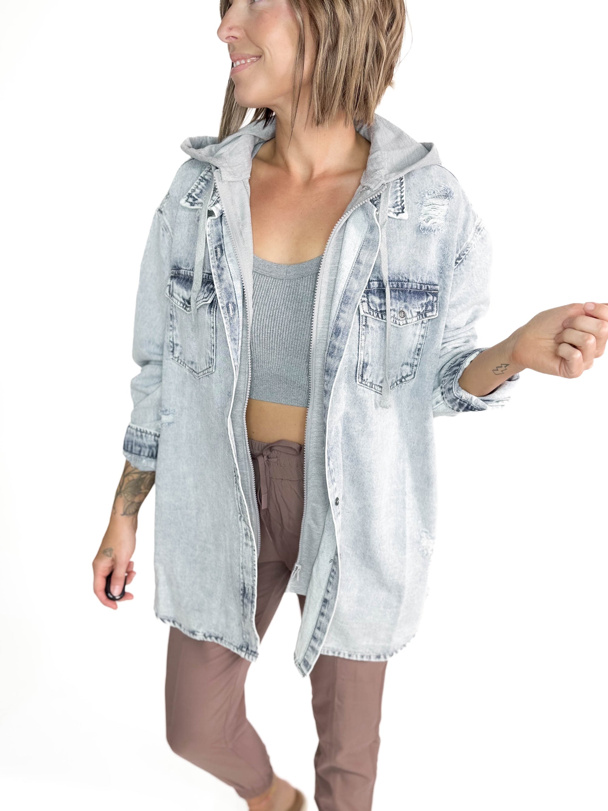 Girlfriend Hoodie Jean Jacket- ACID WASH