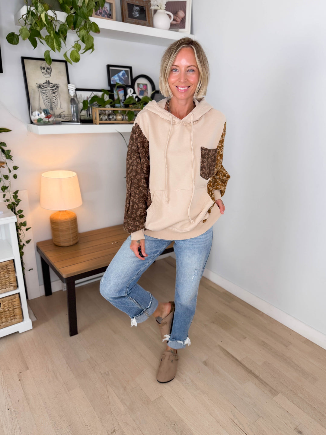 Cooper Mixed Floral Print Hoodie- NATURAL