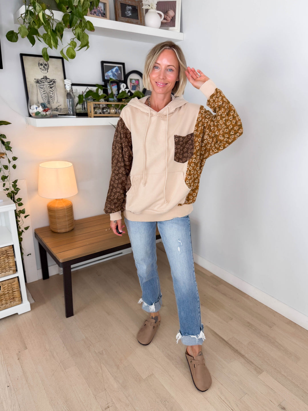 Cooper Mixed Floral Print Hoodie- NATURAL