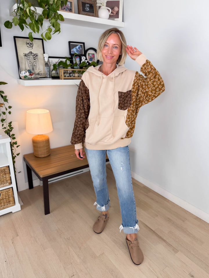 Cooper Mixed Floral Print Hoodie- NATURAL