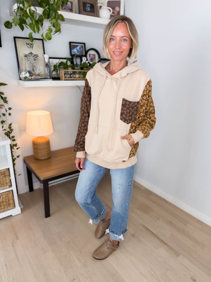 Cooper Mixed Floral Print Hoodie- NATURAL