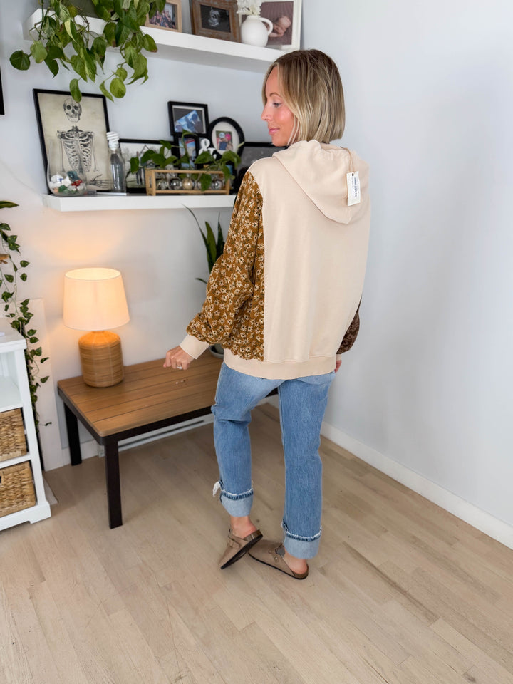 Cooper Mixed Floral Print Hoodie- NATURAL