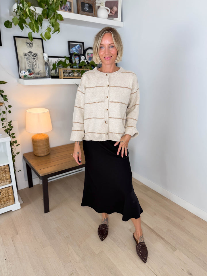 Copper Button Down Cardigan- TAUPE MULTI
