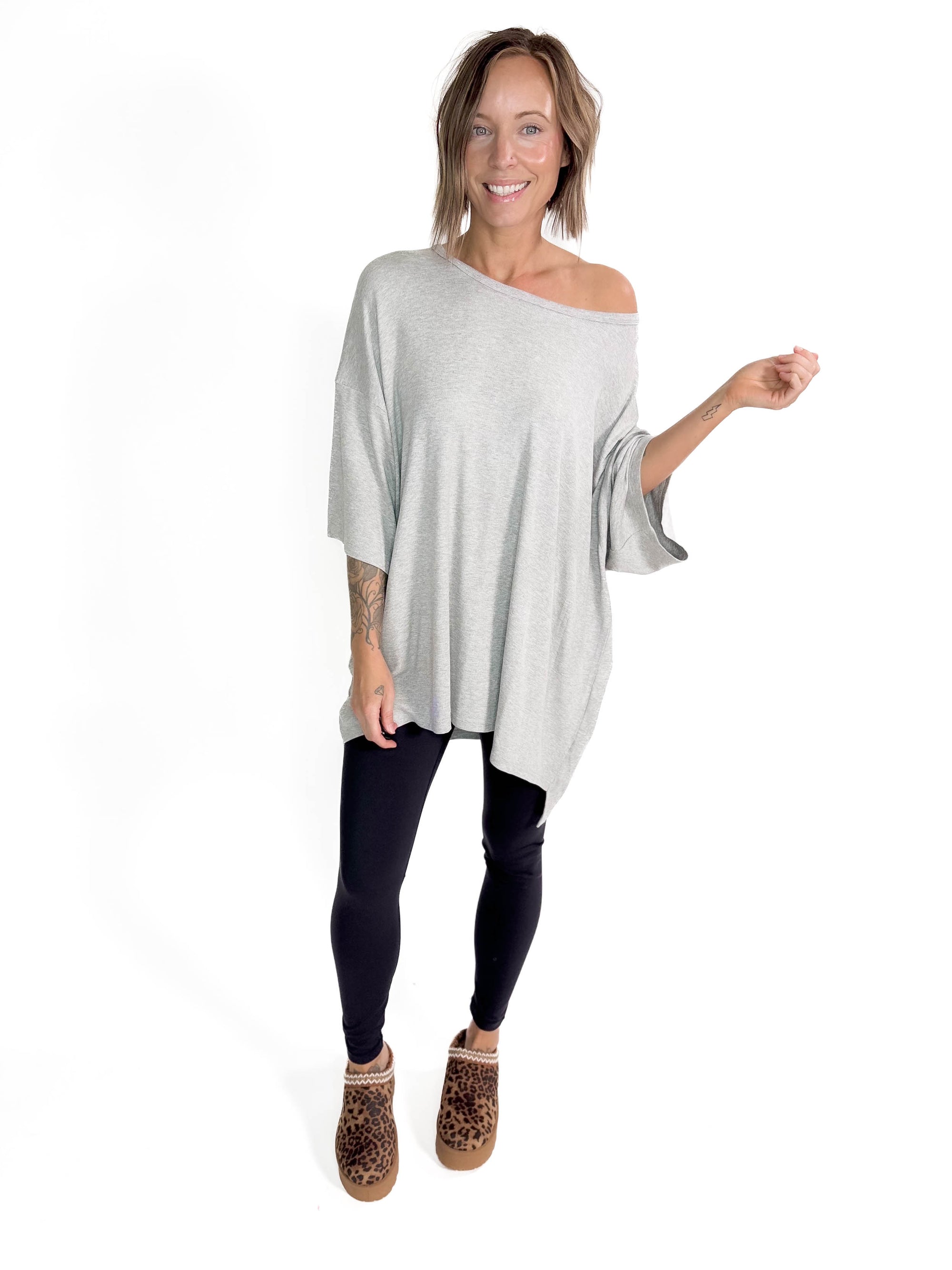 Hadley Ribbed Tunic- HTHR GREY