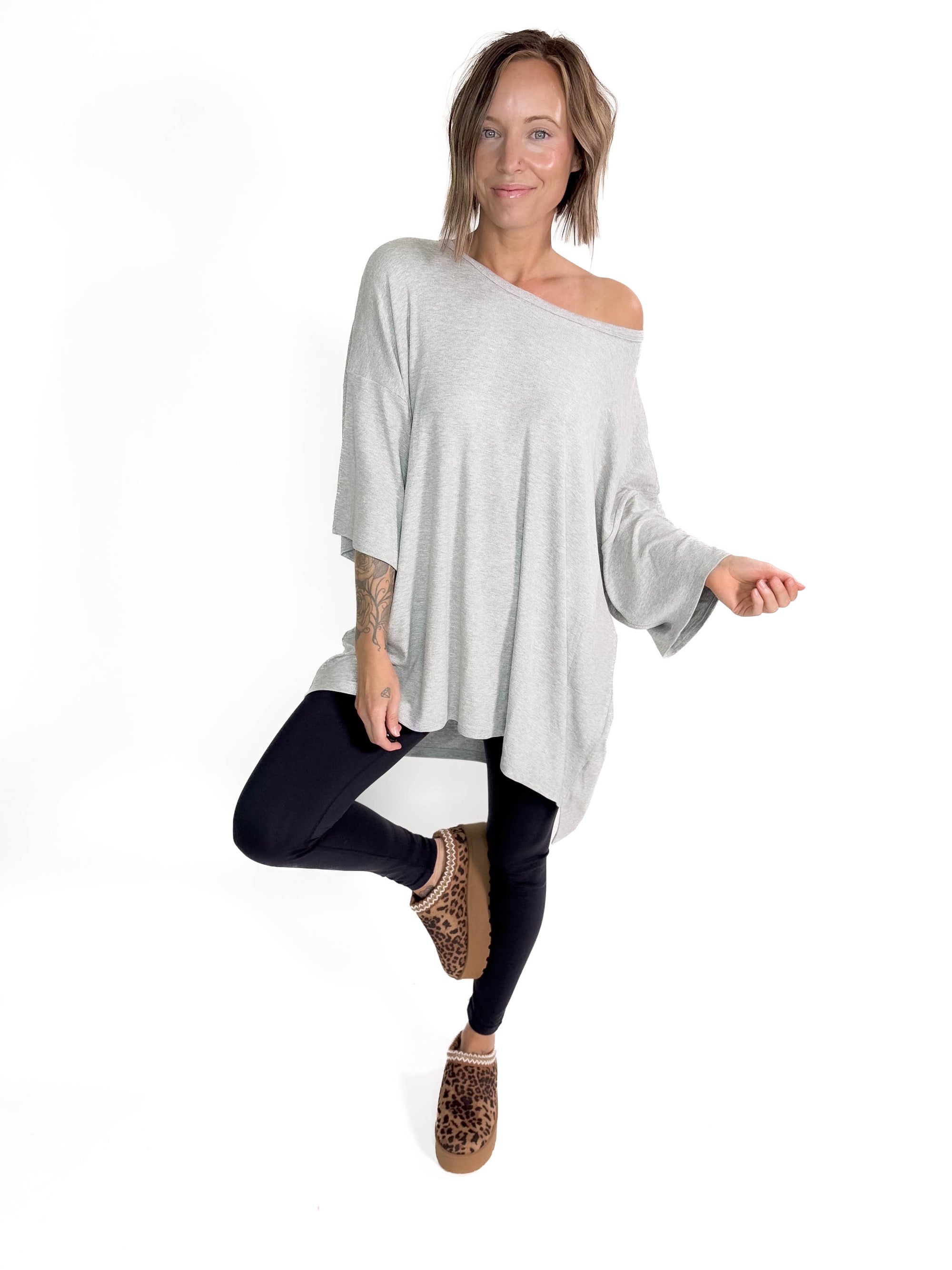 Hadley Ribbed Tunic- HTHR GREY