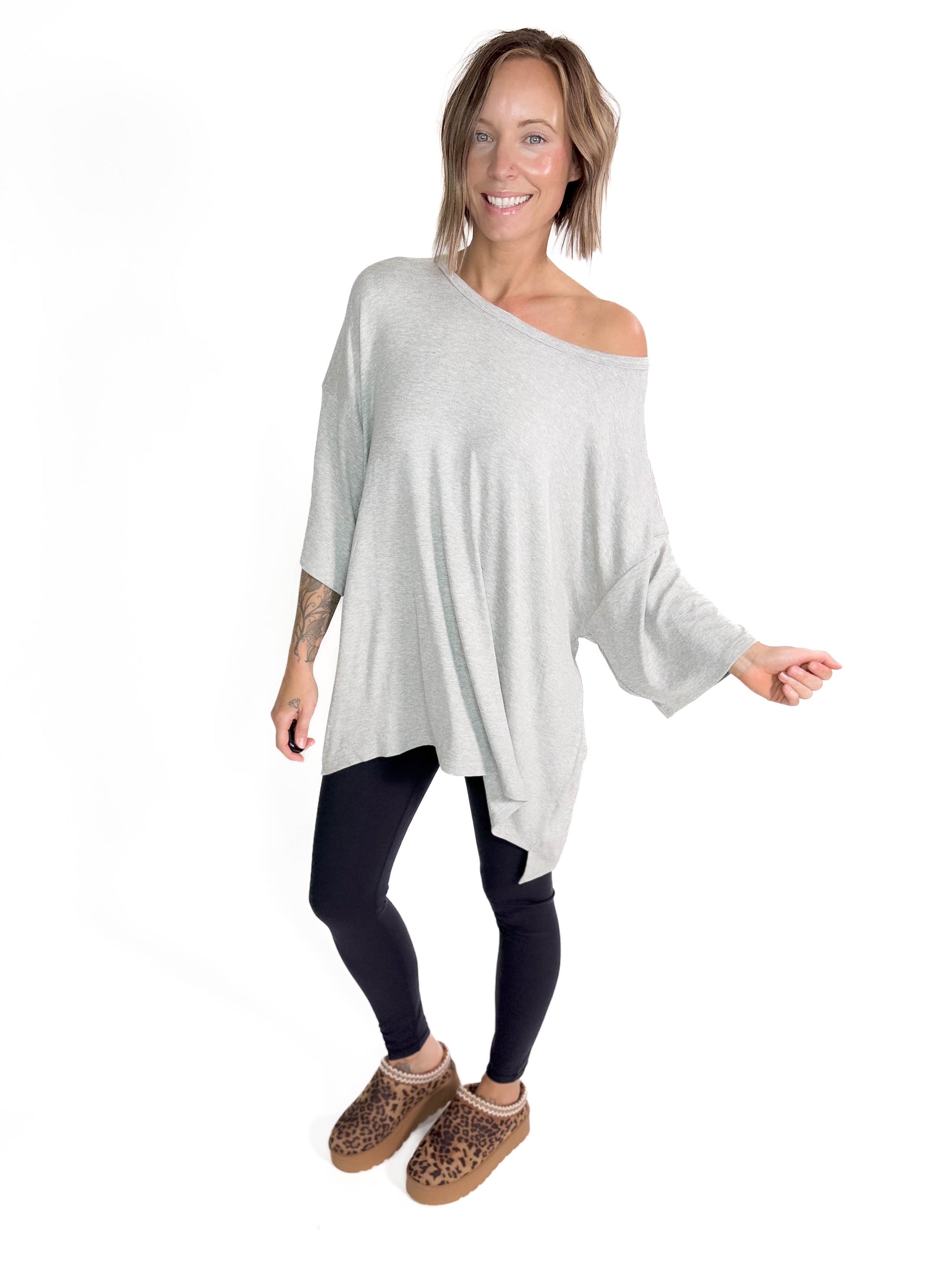 Hadley Ribbed Tunic- HTHR GREY