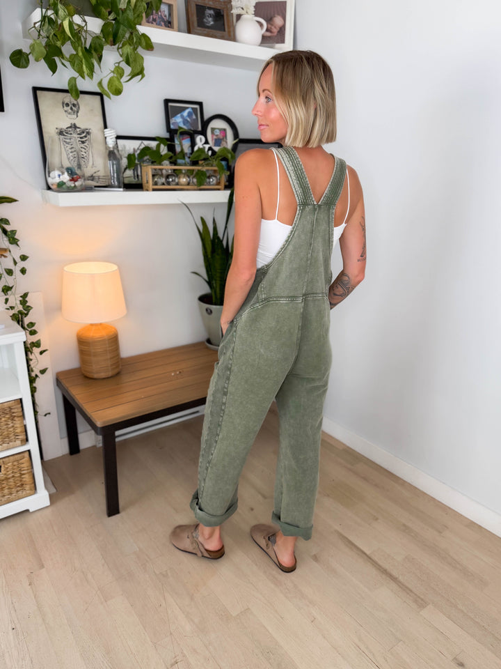 Elmwerth Mineral Washed Jumpsuit- OLIVE