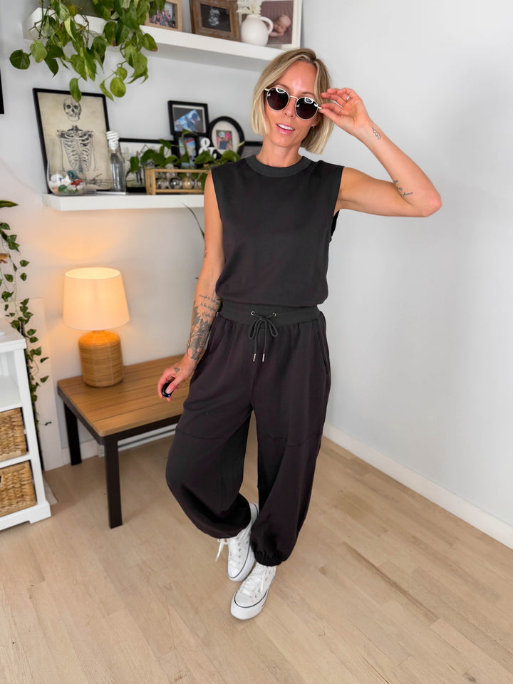 Overly Drawstring Barrel Jumpsuit- ASH
