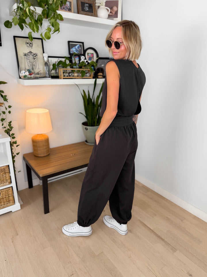 Overly Drawstring Barrel Jumpsuit- ASH