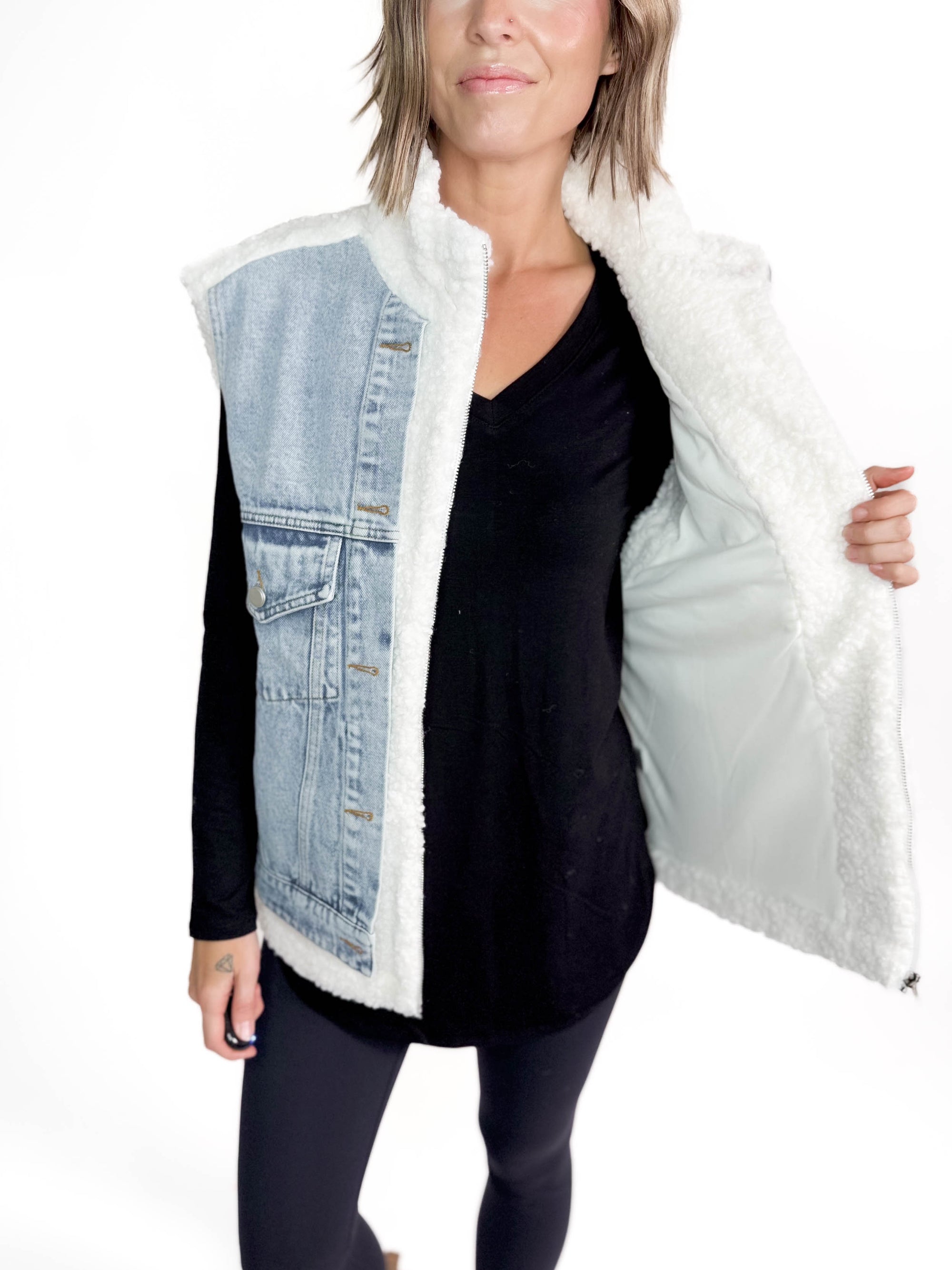 Leona Denim Sherpa Vest