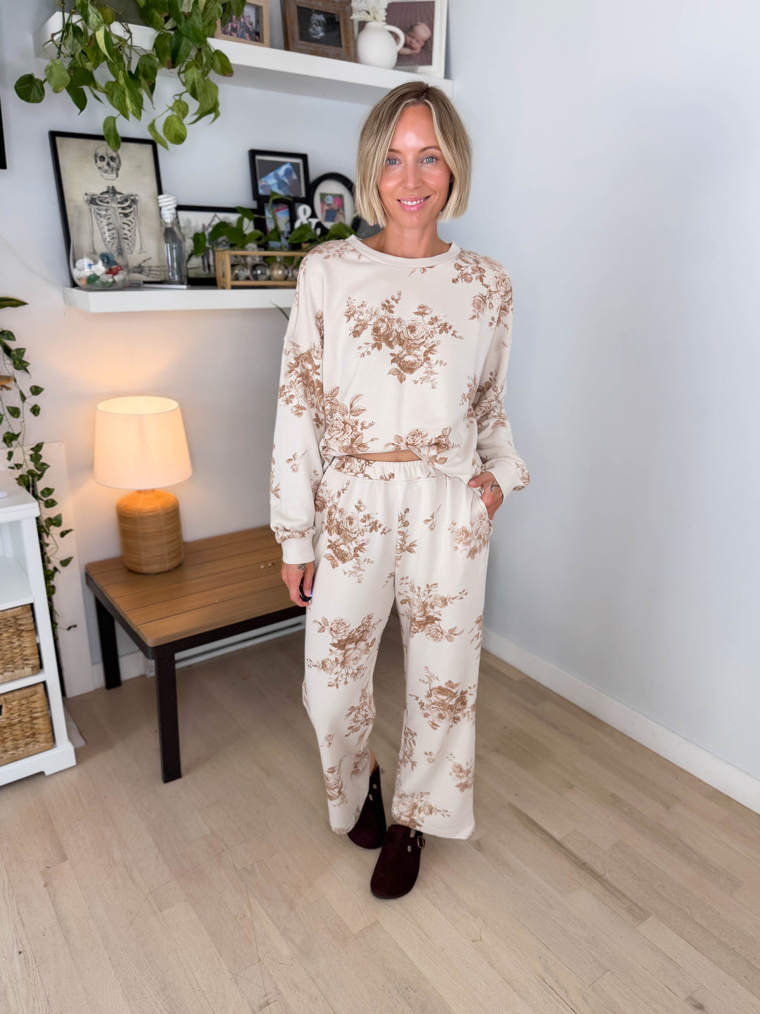 Billie Vintage Floral Sweat Set- KHAKI