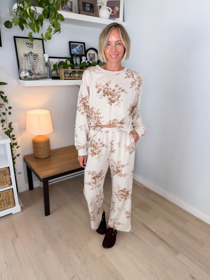 Billie Vintage Floral Sweat Set- KHAKI