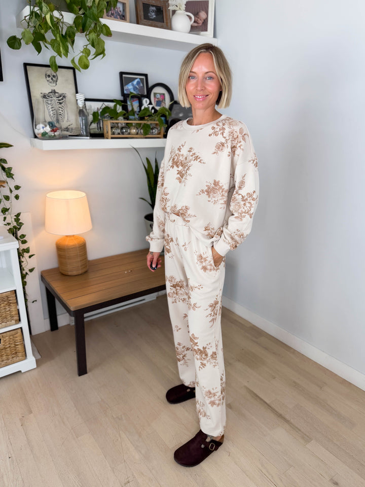 Billie Vintage Floral Sweat Set- KHAKI