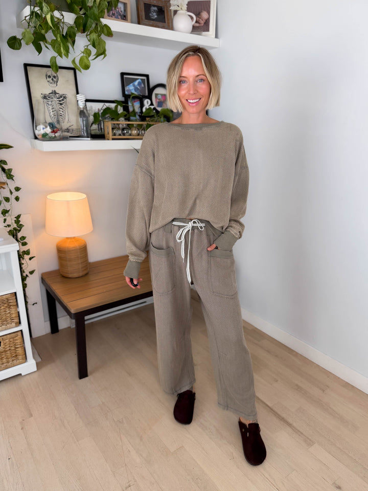 Roonie Textured Knit Pant- ASH OLIVE