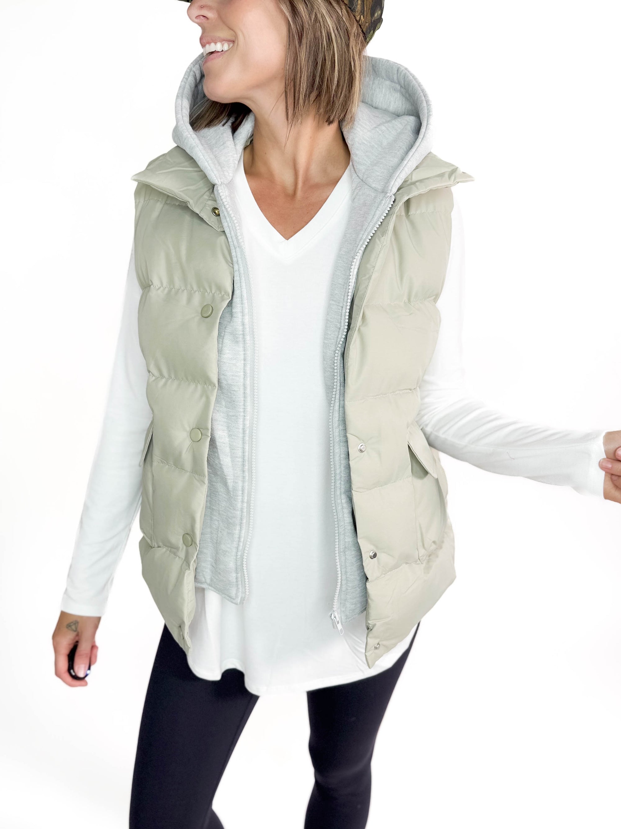 Bradlee Hoodie Vest- SAGE GREY