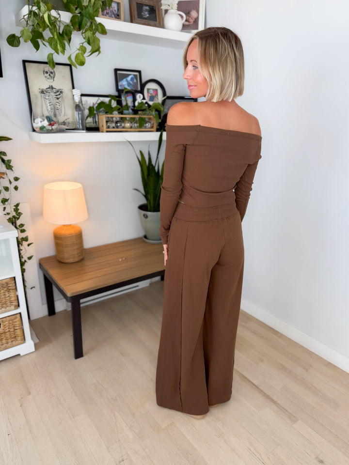 Chestnut Ribbed Knit Set- BROWN