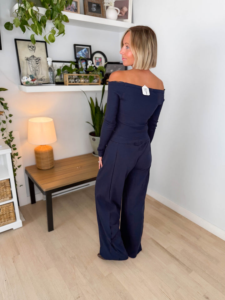 Chestnut Ribbed Knit Set- NAVY