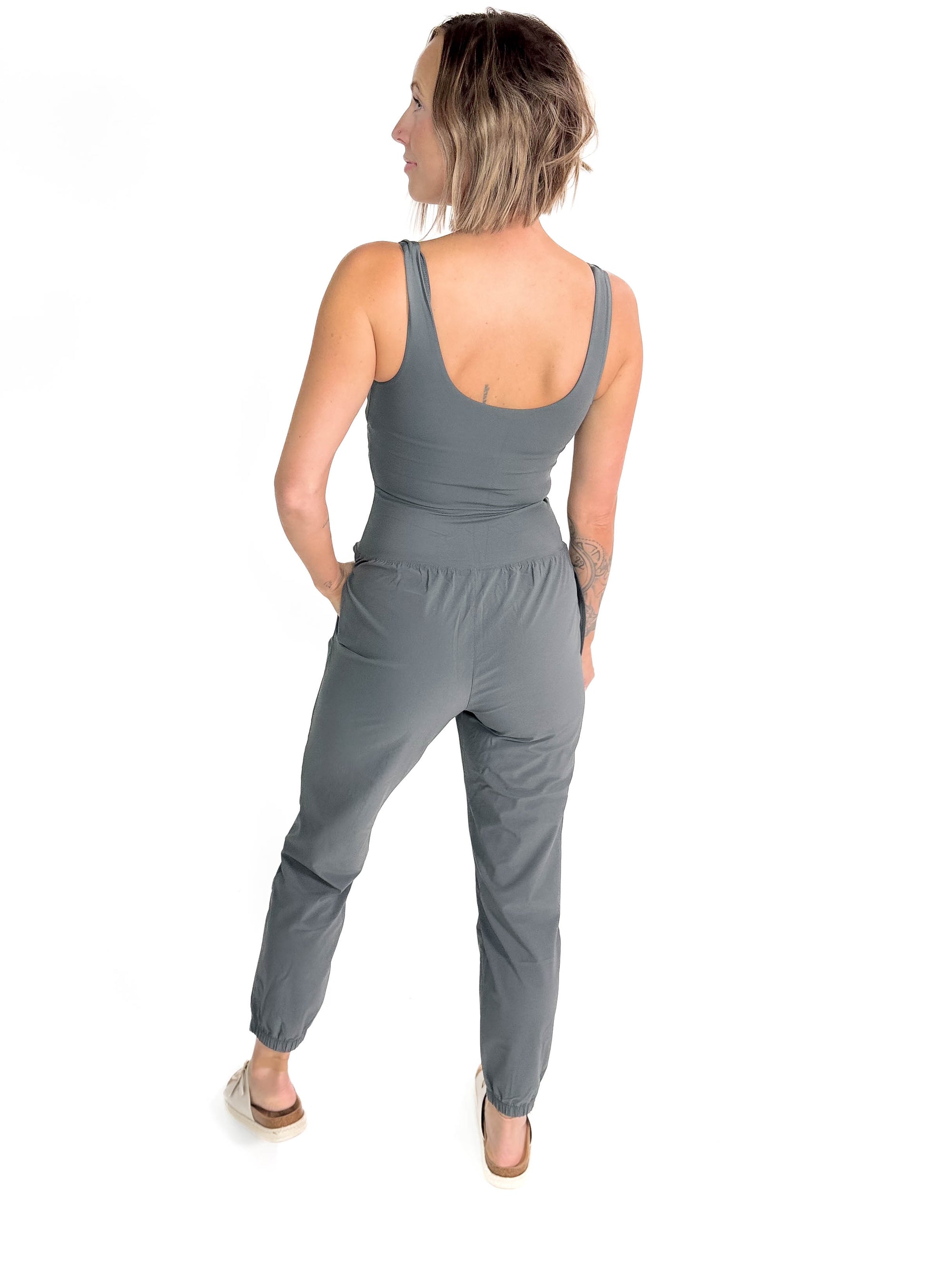 MONO B Marlee Active Jumpsuit- URBAN GREY