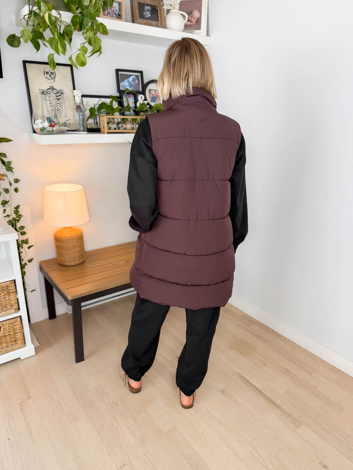 NOISY MAY Rosy Long Puffer Vest- CHOCOLATE