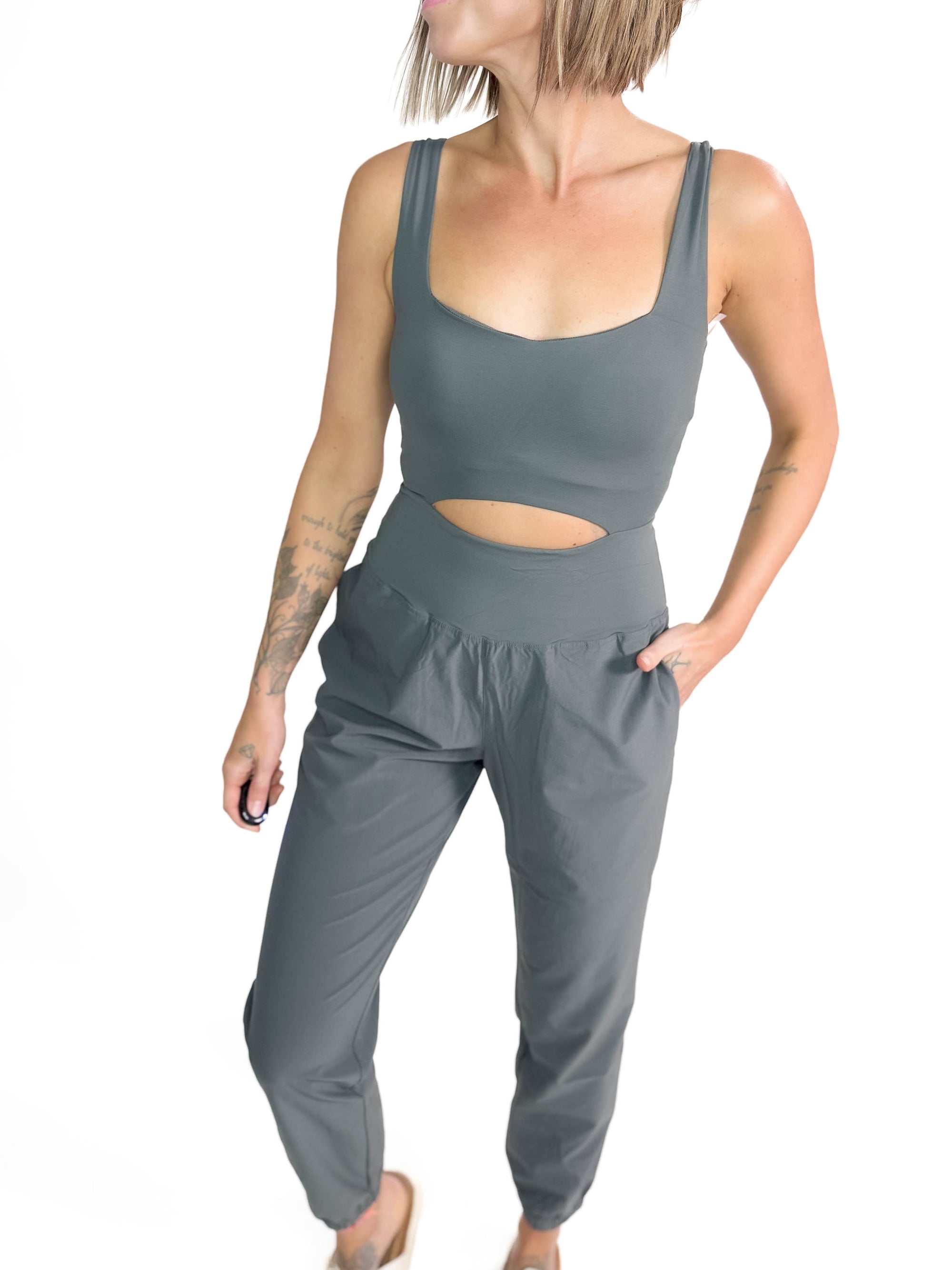 MONO B Marlee Active Jumpsuit- URBAN GREY