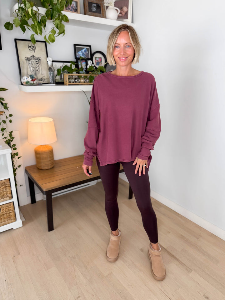 Mono B Jacey Classic Cotton Pullover- ROSEWOOD