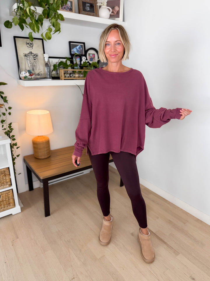 Mono B Jacey Classic Cotton Pullover- ROSEWOOD