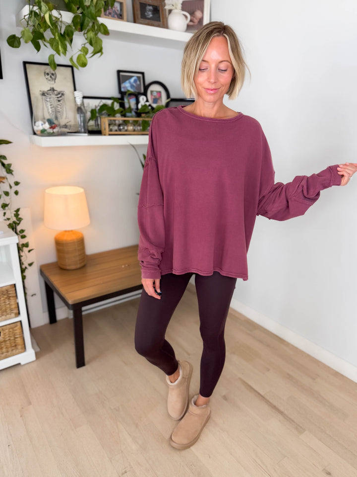 Mono B Jacey Classic Cotton Pullover- ROSEWOOD